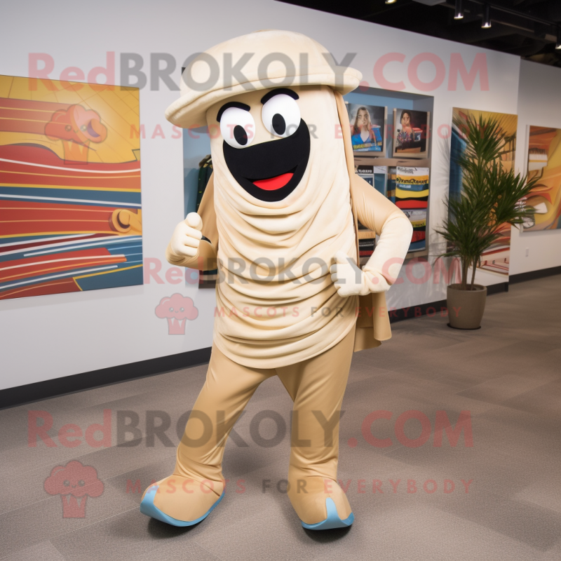 Beige Fajitas mascot costume character dressed with a Jeggings and Shoe laces Beige Fajitas mascot costume character dressed with a Jeggings and Shoe laces