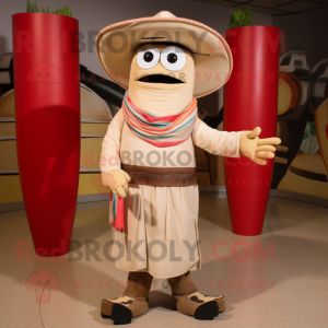 Beige Fajitas mascot costume character dressed with a Jeggings and Shoe laces