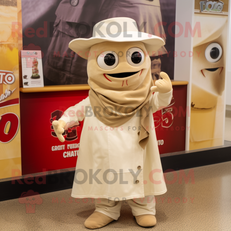 Beige Fajitas mascot costume character dressed with a Poplin Shirt and Berets