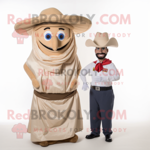 Beige Fajitas mascot costume character dressed with a Poplin Shirt and Berets