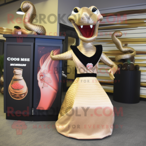 Tan Snake mascot costume character dressed with a Cocktail Dress and Coin purses