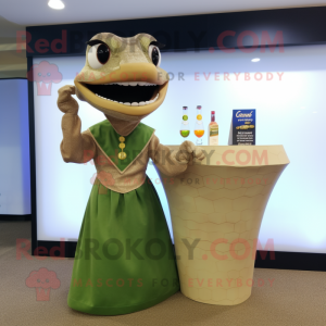 Tan Snake mascot costume character dressed with a Cocktail Dress and Coin purses