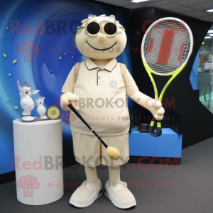 Cream Tennis Racket mascot costume character dressed with a Suit Pants and Necklaces