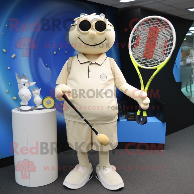 Cream Tennis Racket mascot costume character dressed with a Suit Pants and Necklaces Cream Tennis Racket mascot costume character dressed with a Suit Pants and Necklaces