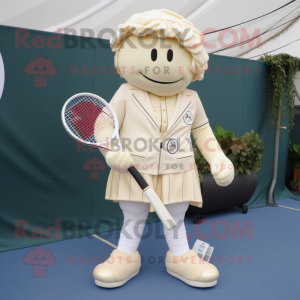 Cream Tennis Racket mascot costume character dressed with a Suit Pants and Necklaces