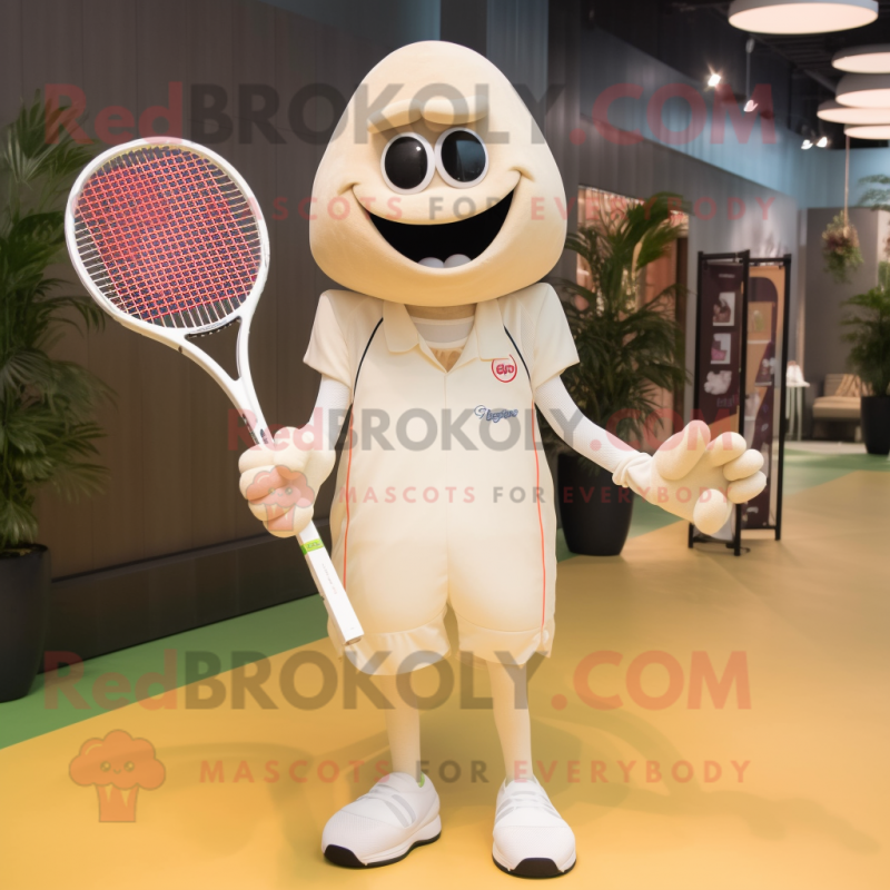 Cream Tennis Racket mascot costume character dressed with a Suit Pants and Necklaces Cream Tennis Racket mascot costume character dressed with a Suit Pants and Necklaces