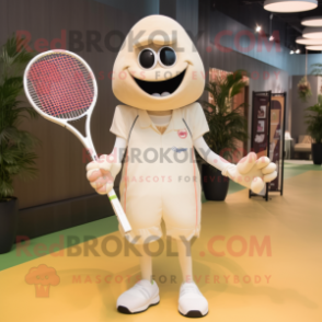 Cream Tennis Racket mascot costume character dressed with a Suit Pants and Necklaces