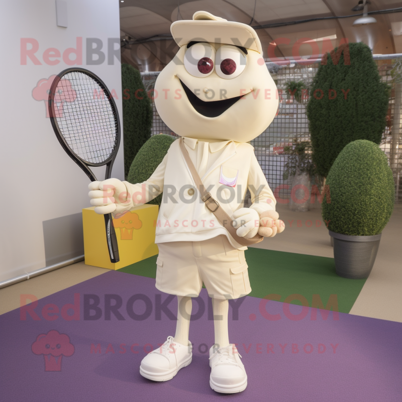 Cream Tennis Racket mascot costume character dressed with a Suit Pants and Necklaces Cream Tennis Racket mascot costume character dressed with a Suit Pants and Necklaces