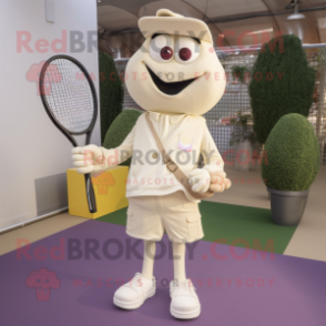 Cream Tennis Racket mascot costume character dressed with a Suit Pants and Necklaces