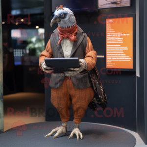 Rust Guinea Fowl mascot costume character dressed with a Trousers and Digital watches