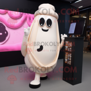 Cream Squid mascot costume character dressed with a Yoga Pants and Wallets