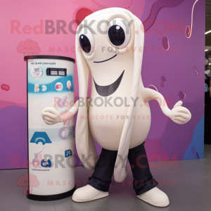 Cream Squid mascot costume character dressed with a Yoga Pants and Wallets