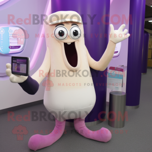 Cream Squid mascot costume character dressed with a Yoga Pants and Wallets