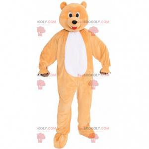 Mascote gigante fofo e colorido com urso laranja e branco -