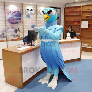 Sky Blue Falcon mascot costume character dressed with a Pencil Skirt and Watches