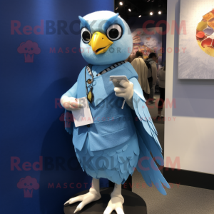 Sky Blue Falcon mascot costume character dressed with a Pencil Skirt and Watches