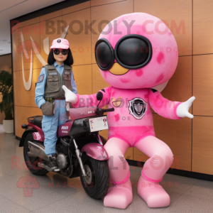 Pink Air Force Soldier mascot costume character dressed with a Biker Jacket and Coin purses