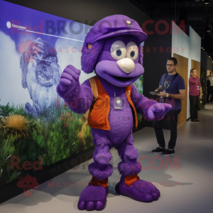 Purple Goulash mascot costume character dressed with a Cargo Shorts and Smartwatches