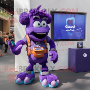 Purple Goulash mascot costume character dressed with a Cargo Shorts and Smartwatches
