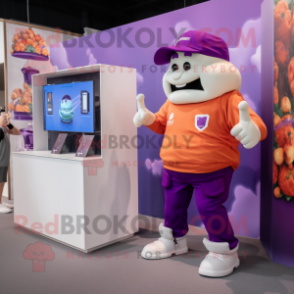 Purple Goulash mascot costume character dressed with a Cargo Shorts and Smartwatches