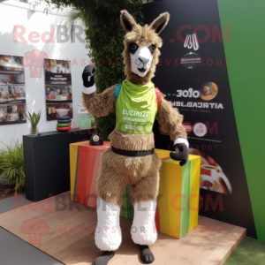 Olive Llama mascot costume character dressed with a Running Shorts and Bracelets