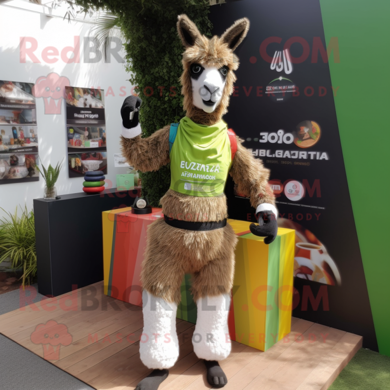 Olive Llama mascot costume character dressed with a Running Shorts and Bracelets Olive Llama mascot costume character dressed with a Running Shorts and Bracelets