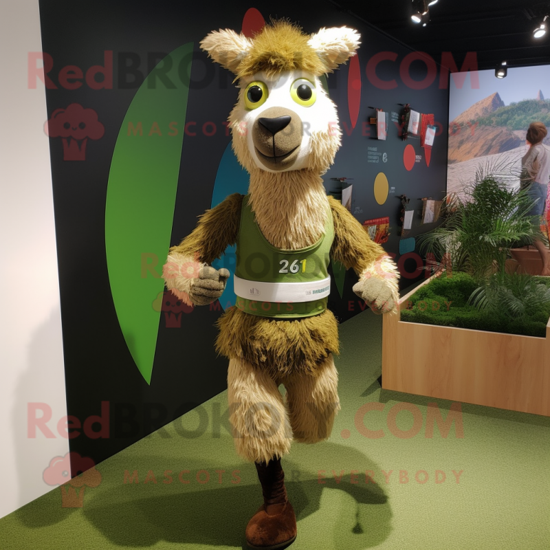 Olive Llama mascot costume character dressed with a Running Shorts and Bracelets Olive Llama mascot costume character dressed with a Running Shorts and Bracelets