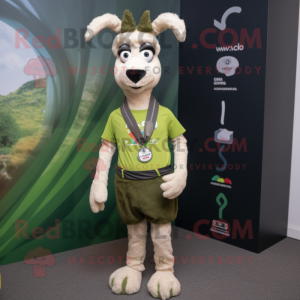 Olive Llama mascot costume character dressed with a Running Shorts and Bracelets