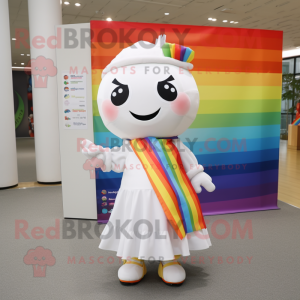 White Rainbow mascot costume character dressed with a Mini Skirt and Scarf clips