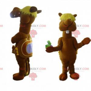 Camel mascot with a tousled fringe. Camel costume -