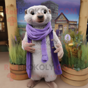 Lavender Otter mascot costume character dressed with a Henley Shirt and Scarf clips
