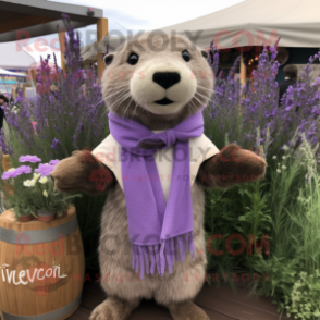 Lavender Otter mascot costume character dressed with a Henley Shirt and Scarf clips