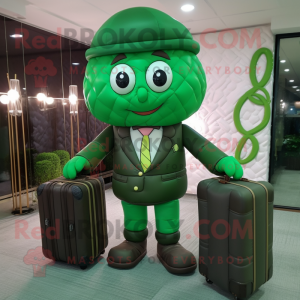 Forest Green Wedding Cake mascot costume character dressed with a Windbreaker and Briefcases