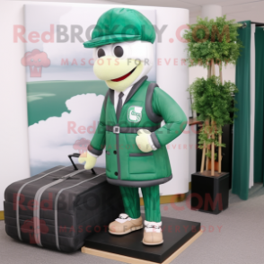 Forest Green Wedding Cake mascot costume character dressed with a Windbreaker and Briefcases