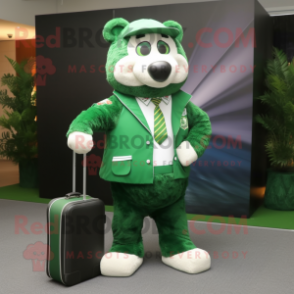 Forest Green Wedding Cake mascot costume character dressed with a Windbreaker and Briefcases