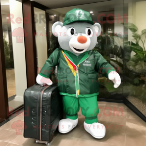 Forest Green Wedding Cake mascot costume character dressed with a Windbreaker and Briefcases