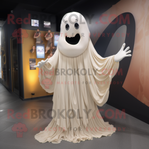 Beige Ghost mascot costume character dressed with a Pleated Skirt and Hairpins