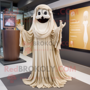 Beige Ghost mascot costume character dressed with a Pleated Skirt and Hairpins