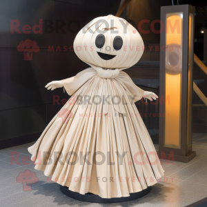 Beige Ghost mascot costume character dressed with a Pleated Skirt and Hairpins