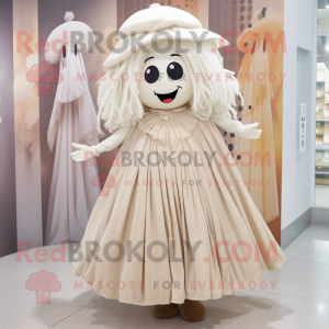 Beige Ghost mascot costume character dressed with a Pleated Skirt and Hairpins