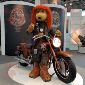 Rust Celtic Harp mascot costume character dressed with a Moto Jacket and Pocket squares