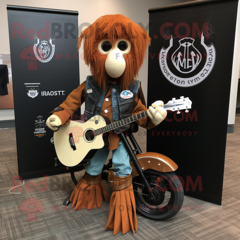 Rust Celtic Harp mascot costume character dressed with a Moto Jacket and Pocket squares Rust Celtic Harp mascot costume character dressed with a Moto Jacket and Pocket squares
