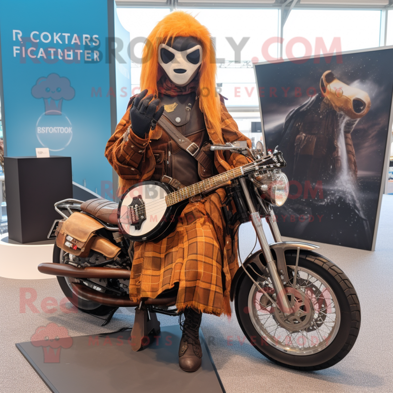 Rust Celtic Harp mascot costume character dressed with a Moto Jacket and Pocket squares Rust Celtic Harp mascot costume character dressed with a Moto Jacket and Pocket squares