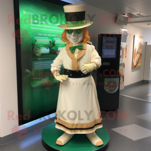 Cream Leprechaun Hat mascot costume character dressed with a Midi Dress and Belts
