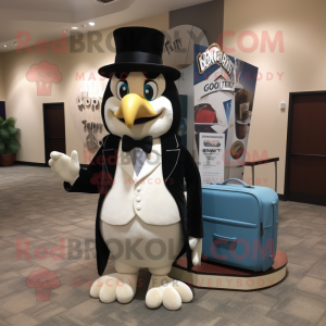 Cream Attorney mascot costume character dressed with a Tuxedo and Backpacks