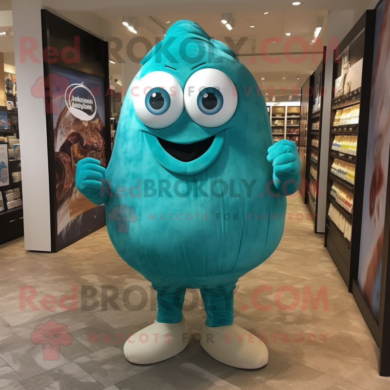 Turquoise Oyster mascot costume character dressed with a Dress Pants and Cummerbunds