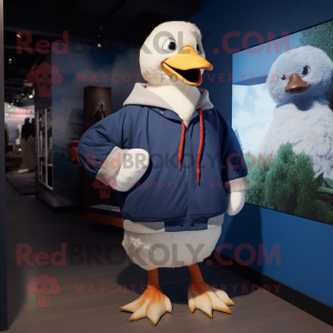 Navy Geese mascot costume character dressed with a Sweatshirt and Scarves