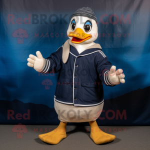 Navy Geese mascot costume character dressed with a Sweatshirt and Scarves