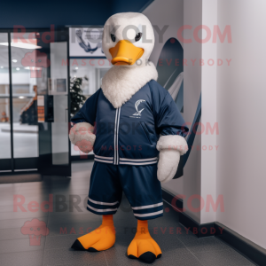Navy Geese mascot costume character dressed with a Sweatshirt and Scarves