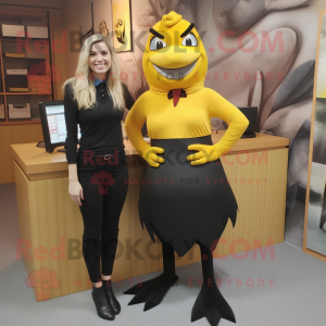 Black Canary mascot costume character dressed with a Pencil Skirt and Cummerbunds